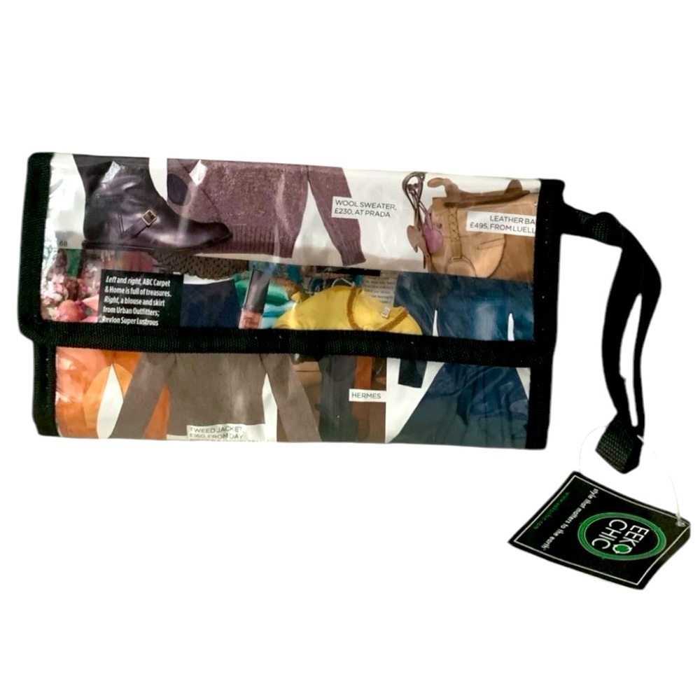 EEKO CHIC Recycled Repurposed Magazine Fashion PVC Wallet Zipper Clutch Bag NEW